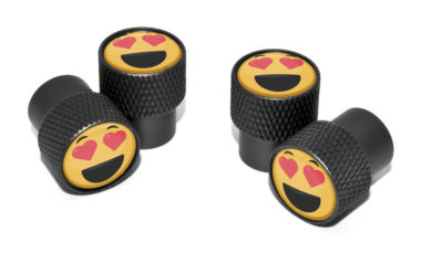 Heart Emoji Valve Stem Caps - Black Knurling