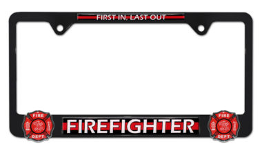 3D Firefighter Black Metal License Plate Frame image