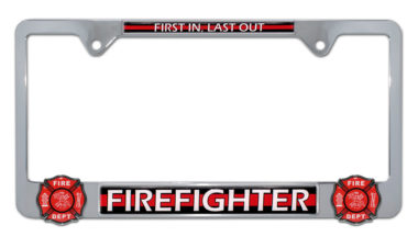 3D Firefighter Chrome Metal License Plate Frame