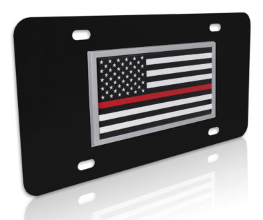 Thin Red Line Fire Flag Black License Plate image