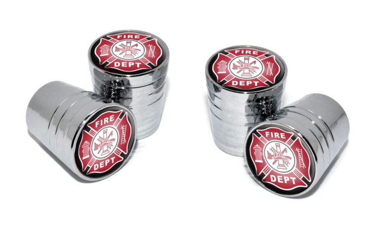 Firefighter Valve Stem Caps - Chrome image