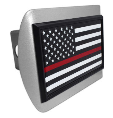 Firefighter Flag Black on Brushed Hitch Cover