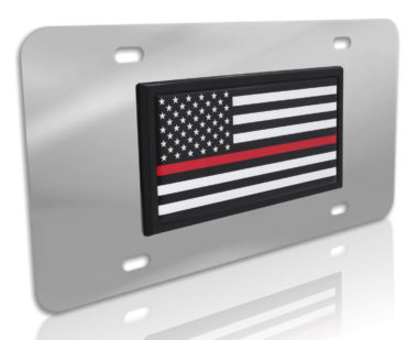 Thin Red Line Fire Flag Stainless Steel License Plate image