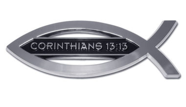 Christian Fish Corinthians 13:13 Chrome Emblem