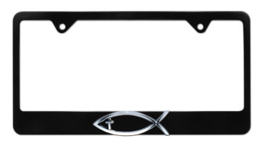 Christian Fish Cross Black License Plate Frame