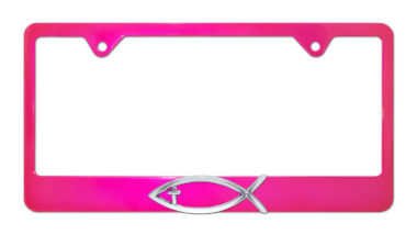 Christian Fish Cross Pink License Plate Frame