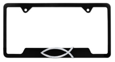 Christian Fish Crystal Black Open License Plate Frame
