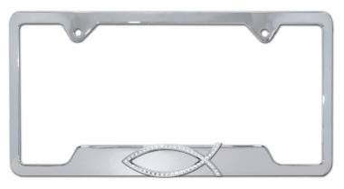 Christian Fish Crystal Chrome Open License Plate Frame image
