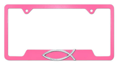 Christian Fish Crystal Pink Open License Plate Frame