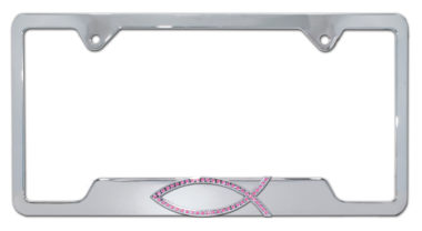 Christian Fish Pink Crystal Chrome Open License Plate Frame image