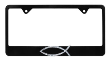 Christian Fish Crystal Black License Plate Frame