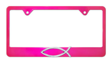Christian Fish Crystal Pink License Plate Frame