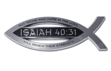 Christian Fish Isaiah 40:31 Verse Chrome Emblem