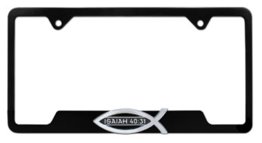 Christian Fish Isaiah 40:31 Black Open License Plate Frame image