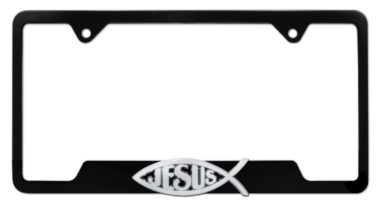 Christian Fish Jesus Black Open License Plate Frame image