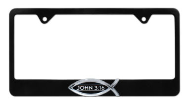 Christian Fish John 3:16 Black License Plate Frame image