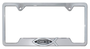 Christian Fish John 3:16 Chrome Open License Plate Frame