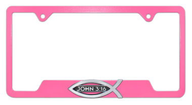 Christian Fish John 3:16 Pink Open License Plate Frame