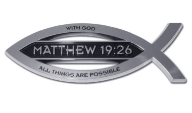 Christian Fish Matthew 19:26 Verse Chrome Emblem image