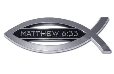 Christian Fish Matthew 6:33 Chrome Emblem