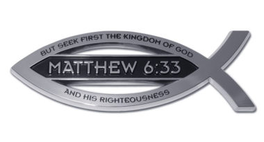 Christian Fish Matthew 6:33 Verse Chrome Emblem image