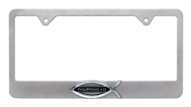 Christian Fish Philippians 4:13 Brushed License Plate Frame image
