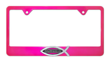 Christian Fish Philippians 4:13 Pink License Plate Frame image
