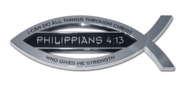 Christian Fish Philippians 4:13 Verse Chrome Emblem image