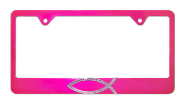 Christian Fish Pink Crystal Pink License Plate Frame