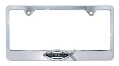 Christian Fish Proverbs 3:5-6 Chrome License Plate Frame image
