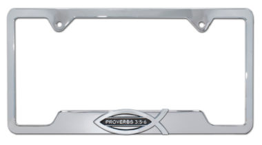 Christian Fish Proverbs 3:5-6 Chrome Open License Plate Frame image