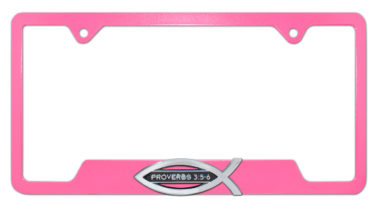 Christian Fish Proverbs 3:5-6 Pink Open License Plate Frame