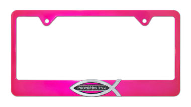 Christian Fish Proverbs 3:5-6 Pink License Plate Frame image