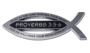 Christian Fish Proverbs 3:5-6 Verse Chrome Emblem
