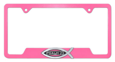 Christian Fish Psalm 23 Pink Open License Plate Frame image