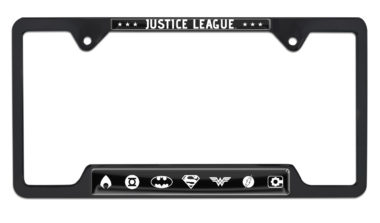 Justice League B&W Open Black License Plate Frame