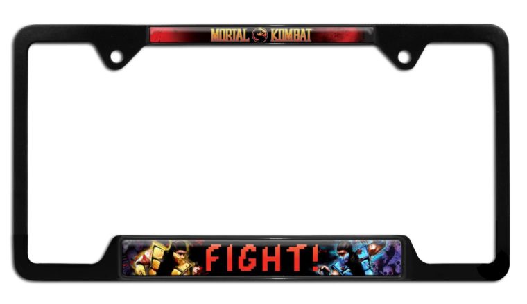 Mortal Kombat Fight Black Open License Plate Frame