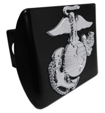 Marines Premium Emblem with Silver Accent on Black Metal Hitch Cover