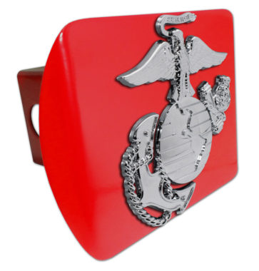 Marines Premium Emblem with Silver Accent on Red Metal Hitch Cover