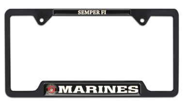 Full-Color Marines Semper Fi Black Open License Plate Frame image