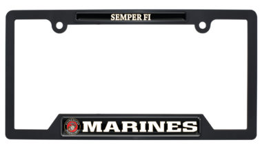 Full-Color Marines Semper Fi Black Plastic Open License Plate Frame image