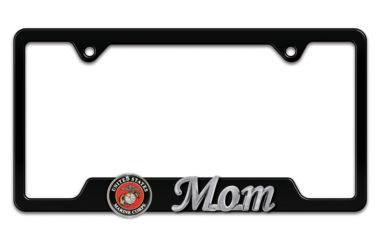 Marines Mom 3D Black Metal License Plate Frame