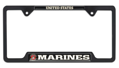Full-Color US Marines Black Open License Plate Frame image