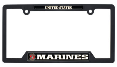 Full-Color US Marines Black Plastic Open License Plate Frame
