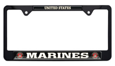 Full-Color Marines USA Black License Plate Frame image