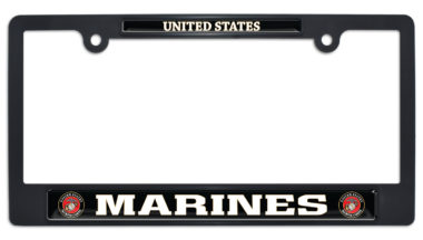 Full-Color US Marines Black Plastic License Plate Frame image