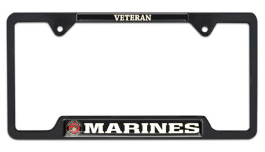 Full-Color Marines Veteran Black Open License Plate Frame image