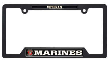 Marines Veteran Black Plastic Open License Plate Frame image