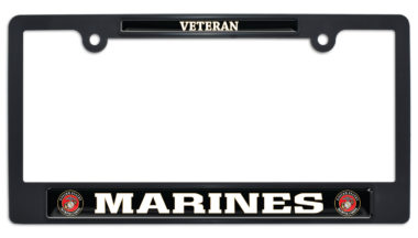 Full-Color Marines Veteran Black Plastic License Plate Frame