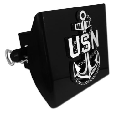Navy Anchor Black Plastic Hitch Cover